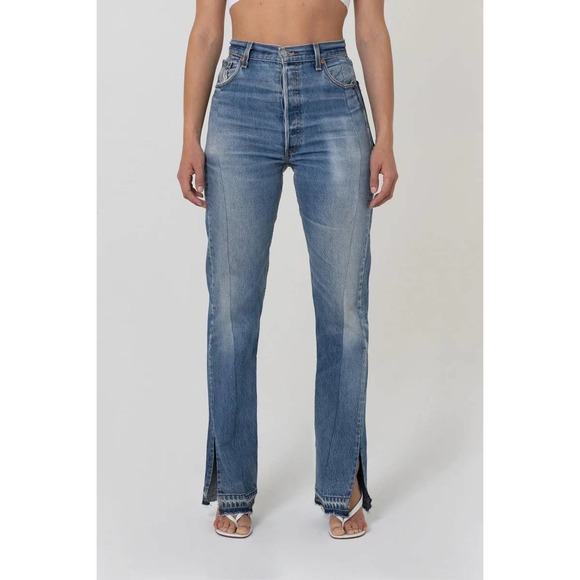 EB Denim Denim - EB DENIM Vintage Unraveled Jeans 25 High Rise Button Fly Split Cuff Raw Hem NWT